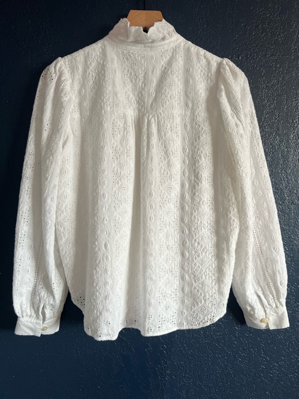 Petite Studio White Eyelet Embroidered Button Front Long Sleeve Blouse - Picture 3 of 6